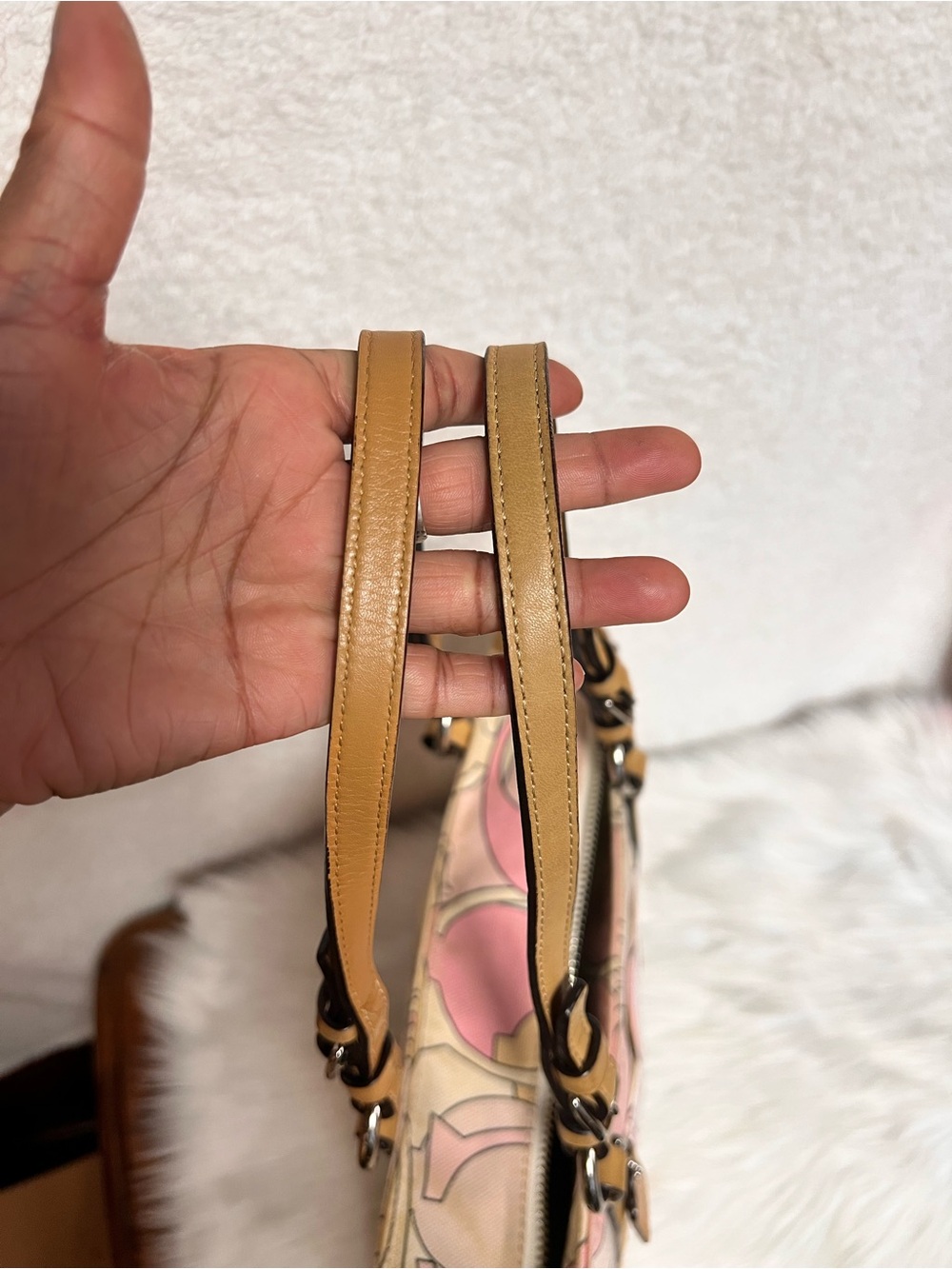 Coach Pink, Cream & Tan Signature Canvas Tote - Picture 10 of 10